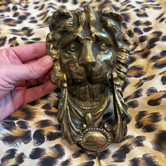Vintage * Antique Lion Head Door Knocker Brass Retro English Unique Big Cat Home